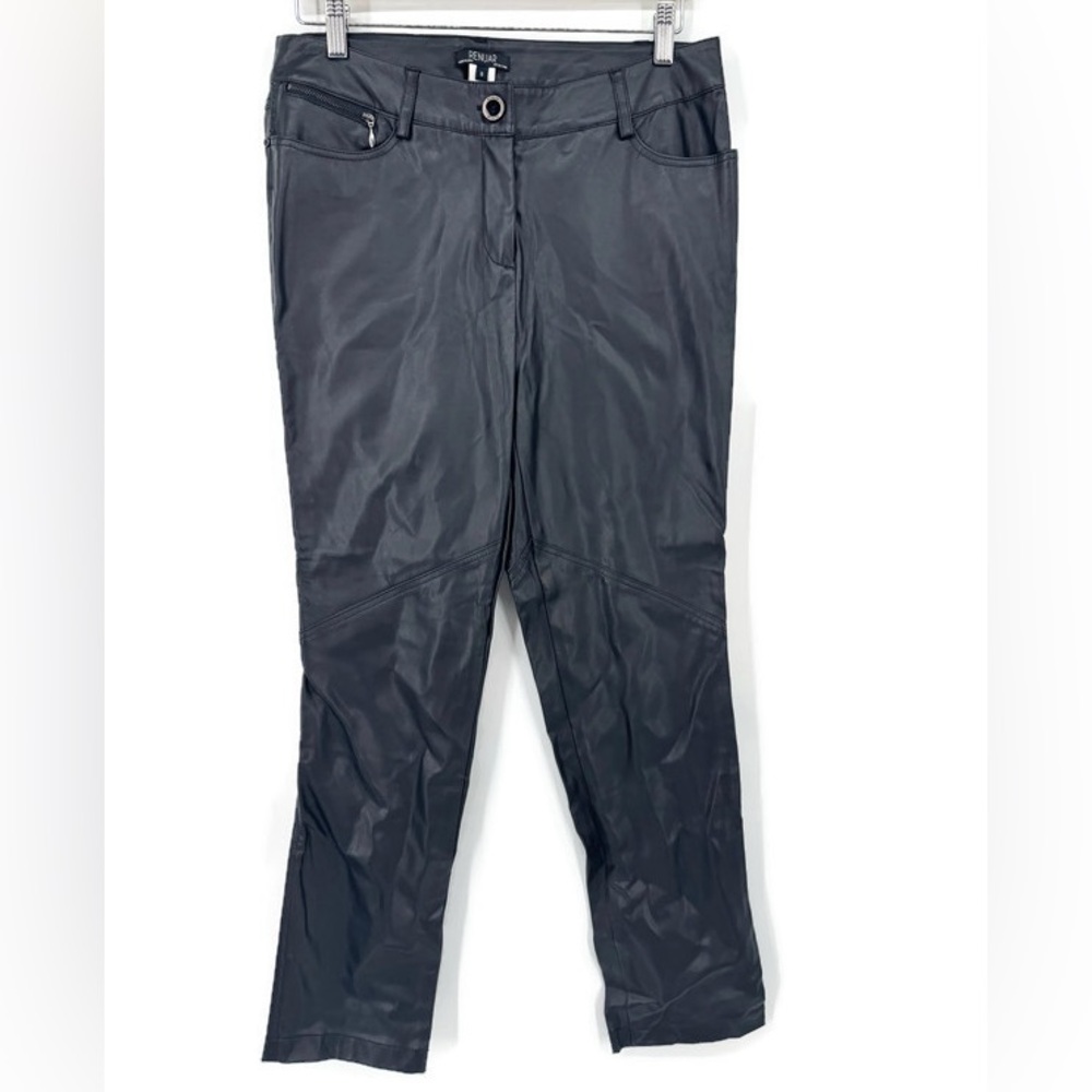 Renuar Women's Black Straight Leg Faux Leather‎ Pants Size 8 NWT
